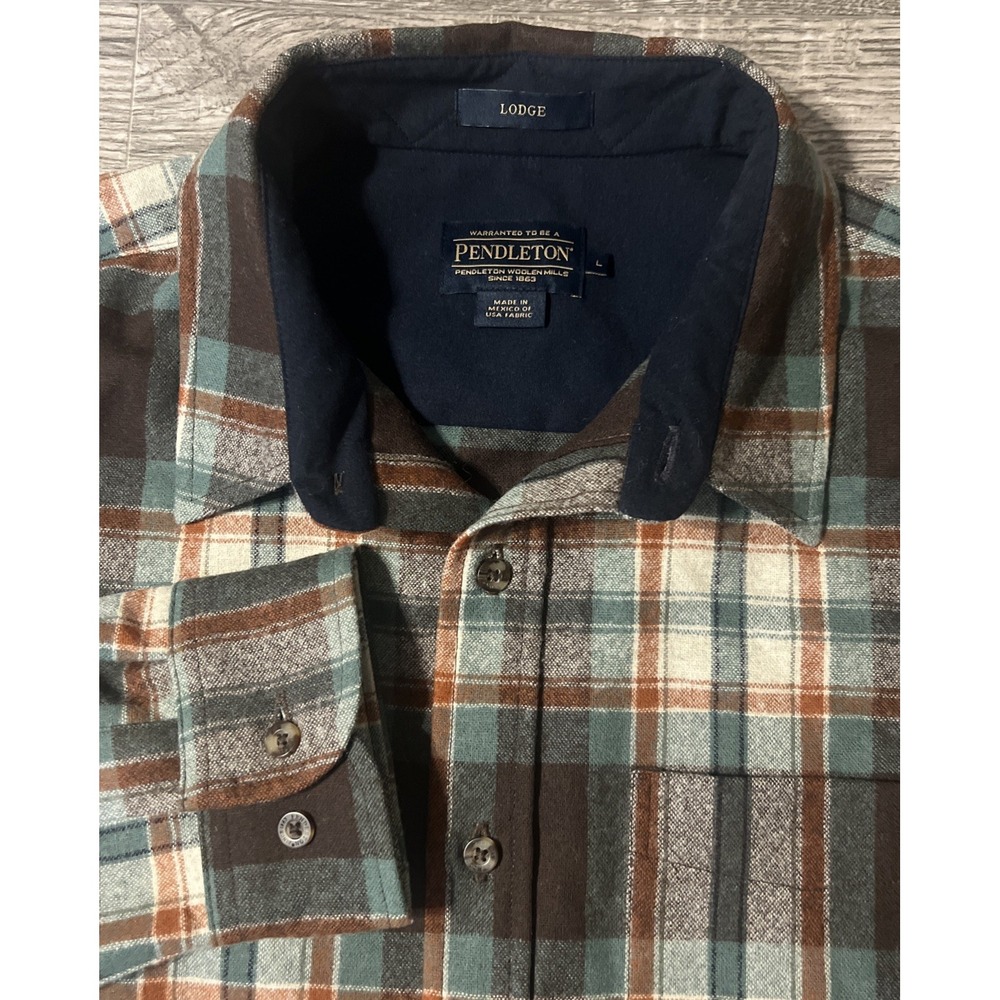 Pendleton Lodge 100% Virgin Wool Plaid Button Flannel Shirt Men's Size Large